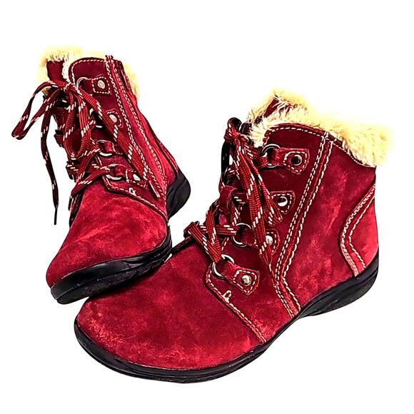 Earth Origins Womens Crowley Maroon Suede Lace Up Ankle Bootie Boot Zip Size 9.5 - Picture 1 of 10